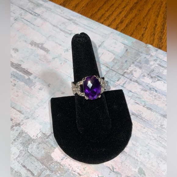 NIB 925 Faceted Amethyst Ring w/ White Simulated Diamonds Sz 6.75 - Picture 12 of 12